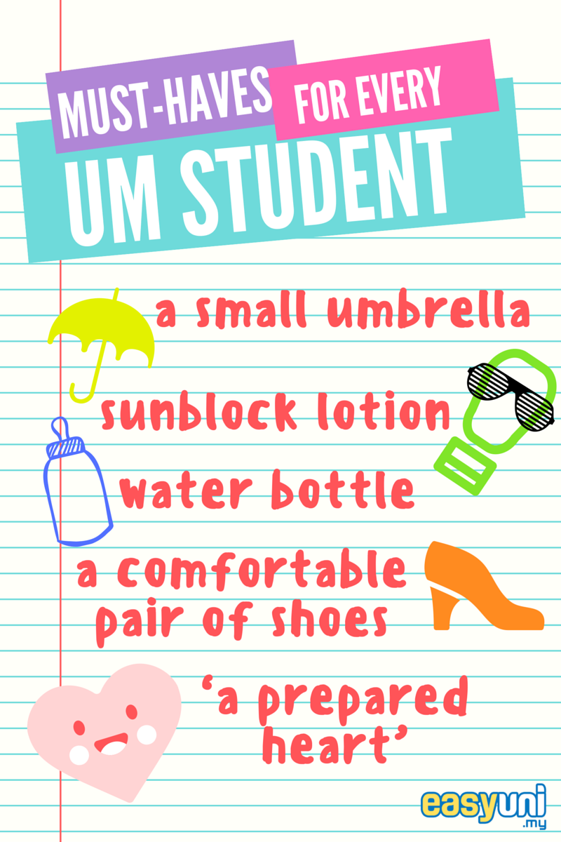 Must-haves, guide, umbrella, sunblock, water bottle, heart, shoes
